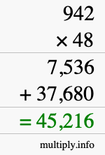 How to calculate 942 times 48 using long multiplication