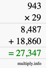 How to calculate 943 times 29 using long multiplication