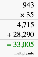 How to calculate 943 times 35 using long multiplication