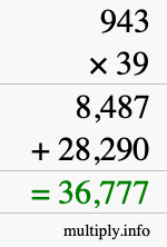 How to calculate 943 times 39 using long multiplication