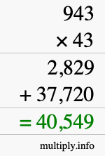 How to calculate 943 times 43 using long multiplication