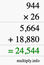 How to calculate 944 times 26 using long multiplication