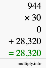 How to calculate 944 times 30 using long multiplication