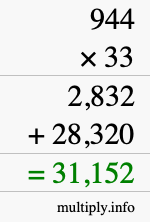 How to calculate 944 times 33 using long multiplication How to calculate 944 times 33 using long multiplication