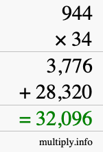 How to calculate 944 times 34 using long multiplication