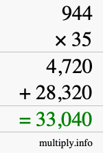 How to calculate 944 times 35 using long multiplication