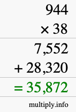 How to calculate 944 times 38 using long multiplication