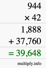 How to calculate 944 times 42 using long multiplication