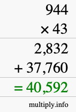 How to calculate 944 times 43 using long multiplication