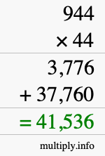 How to calculate 944 times 44 using long multiplication