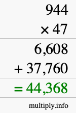 How to calculate 944 times 47 using long multiplication