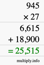How to calculate 945 times 27 using long multiplication