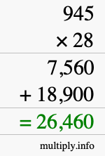 How to calculate 945 times 28 using long multiplication
