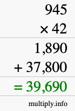 How to calculate 945 times 42 using long multiplication