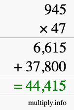 How to calculate 945 times 47 using long multiplication