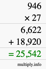How to calculate 946 times 27 using long multiplication
