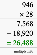 How to calculate 946 times 28 using long multiplication