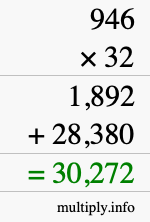 How to calculate 946 times 32 using long multiplication