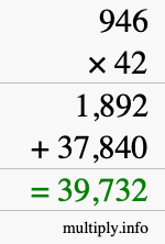 How to calculate 946 times 42 using long multiplication
