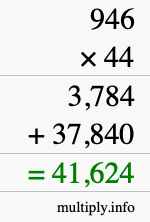 How to calculate 946 times 44 using long multiplication