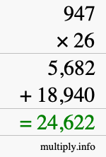 How to calculate 947 times 26 using long multiplication