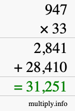 How to calculate 947 times 33 using long multiplication How to calculate 947 times 33 using long multiplication
