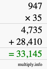 How to calculate 947 times 35 using long multiplication
