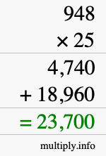 How to calculate 948 times 25 using long multiplication How to calculate 948 times 25 using long multiplication