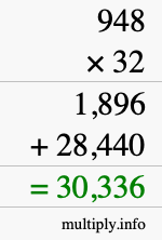 How to calculate 948 times 32 using long multiplication