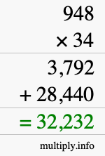 How to calculate 948 times 34 using long multiplication