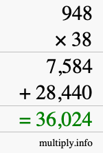 How to calculate 948 times 38 using long multiplication