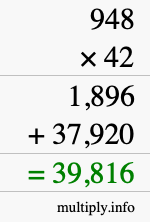 How to calculate 948 times 42 using long multiplication