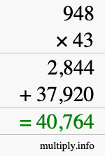 How to calculate 948 times 43 using long multiplication