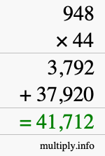 How to calculate 948 times 44 using long multiplication