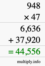 How to calculate 948 times 47 using long multiplication