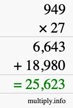 How to calculate 949 times 27 using long multiplication