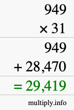 How to calculate 949 times 31 using long multiplication
