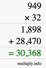 How to calculate 949 times 32 using long multiplication