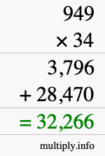 How to calculate 949 times 34 using long multiplication
