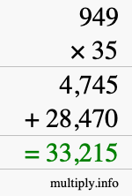 How to calculate 949 times 35 using long multiplication