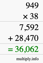 How to calculate 949 times 38 using long multiplication