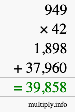 How to calculate 949 times 42 using long multiplication
