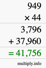 How to calculate 949 times 44 using long multiplication