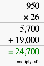 How to calculate 950 times 26 using long multiplication