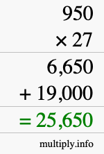 How to calculate 950 times 27 using long multiplication