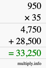 How to calculate 950 times 35 using long multiplication