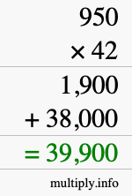 How to calculate 950 times 42 using long multiplication