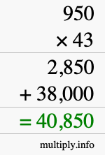 How to calculate 950 times 43 using long multiplication