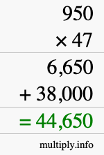How to calculate 950 times 47 using long multiplication