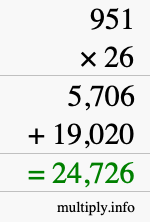 How to calculate 951 times 26 using long multiplication